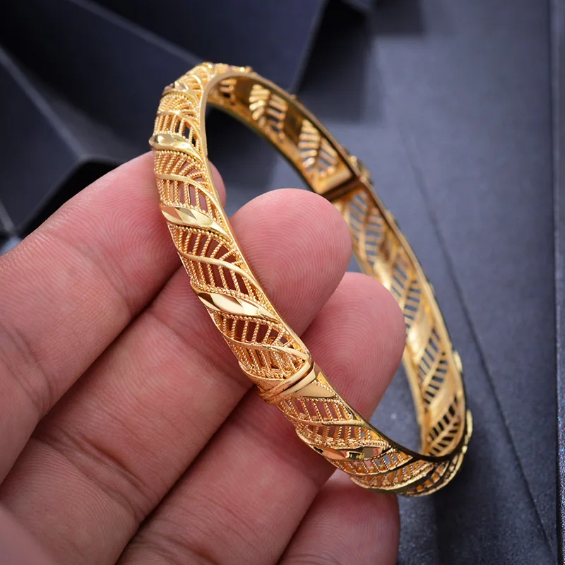 

Wando 24K 1Pcs Can Open Dubai Arab Kuwait Gold Color Bangles For women Girl Arabic middle East bride Bangles African jewelry