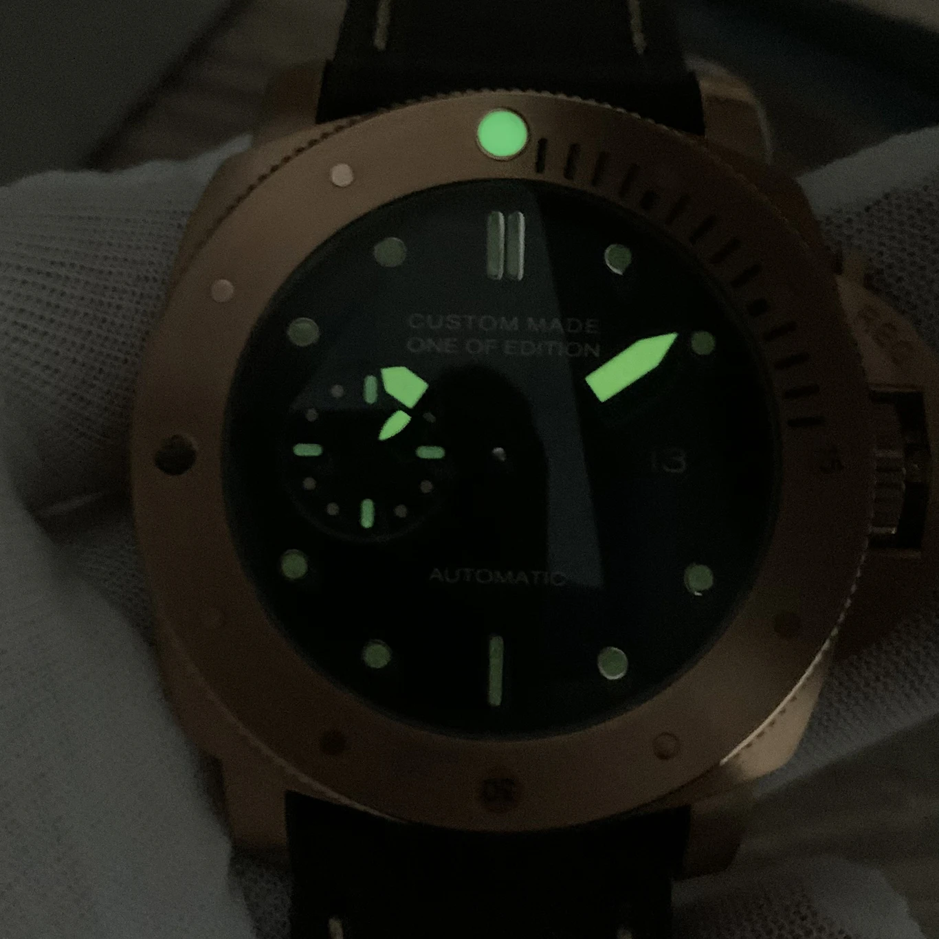 

47mm Men's Watch Pam Black BronzeCase Manual Mechanical Dial Vintage Seagull ST3600 Movement No Logo with Leather Strap Luminous
