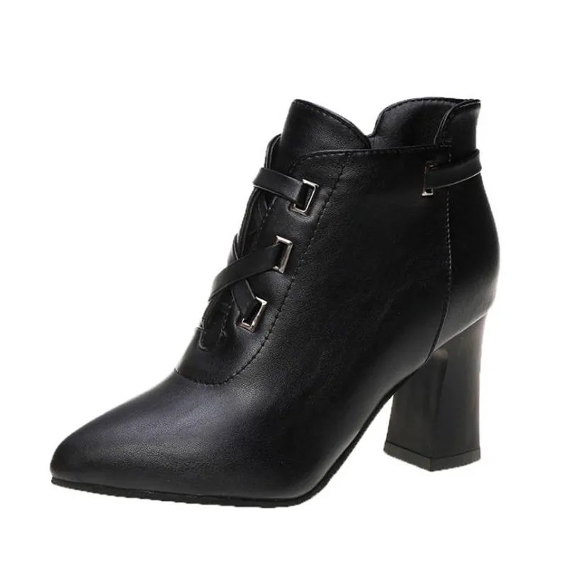 

BZBFSKY 2021 autumn new short boots female leather casual single boots high heel pointed leather boots thick heel boots