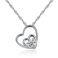 2021 new double love heart shape round zircon necklace for women clavicle chain elegant charm wedding pendant jewelry