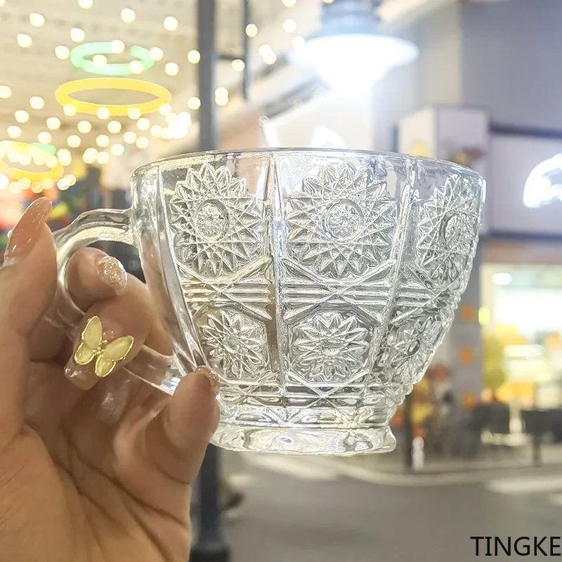 Новая кофейная чашка в стиле ретро с тиснением для латте стеклянная чайная набор