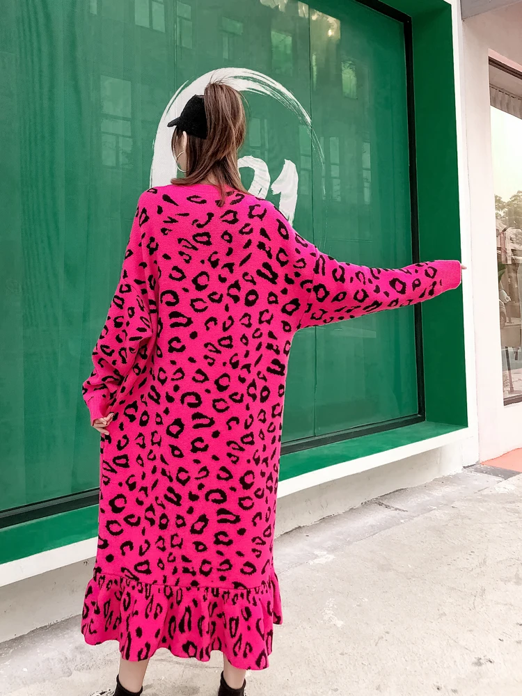 Цин MO Весна размера плюс для женщин с леопардовым принтом Платье 2021 женское