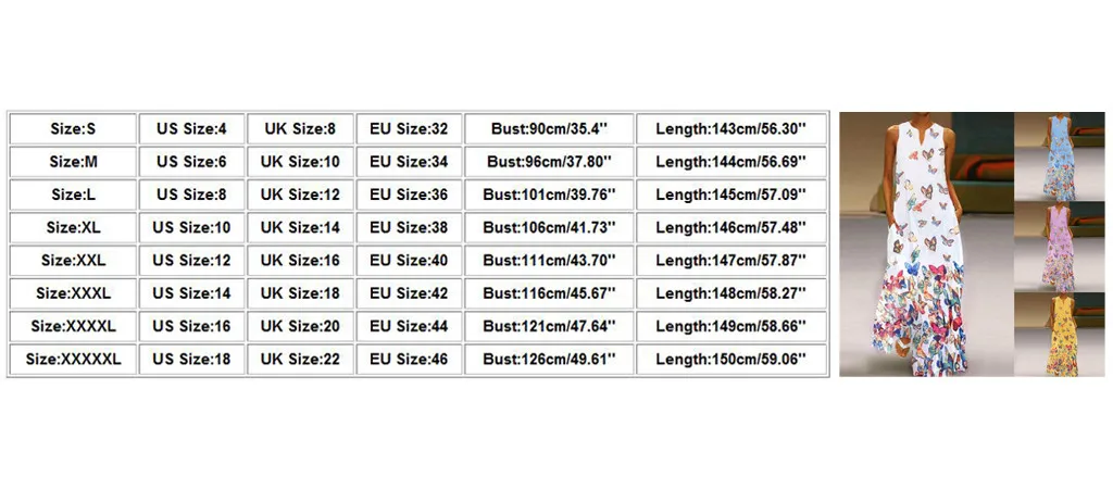 

Women Summer Dress 2020 Plus Size Butterfly Print Casual Sleeveless Vintage Bohemian V-neck Maxi Dress Female Vestidos#J30