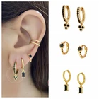 Очаровательные серьги-кольца с черными кристаллами для женщин, 2022 предотвращающие аллергию серьги Huggie, Модная бижутерия, подарок с фианитом