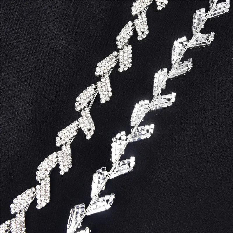 1Yard/Lot Leaf Shape Rhinestone Silver Chain Trim For Bridal Costume Ornament Cloth Bag Shoes 2Cm Width Collar | Дом и сад