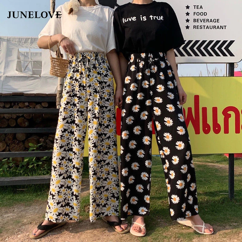 Женские винтажные брюки JuneLove с цветочным принтом эластичные высокой талией