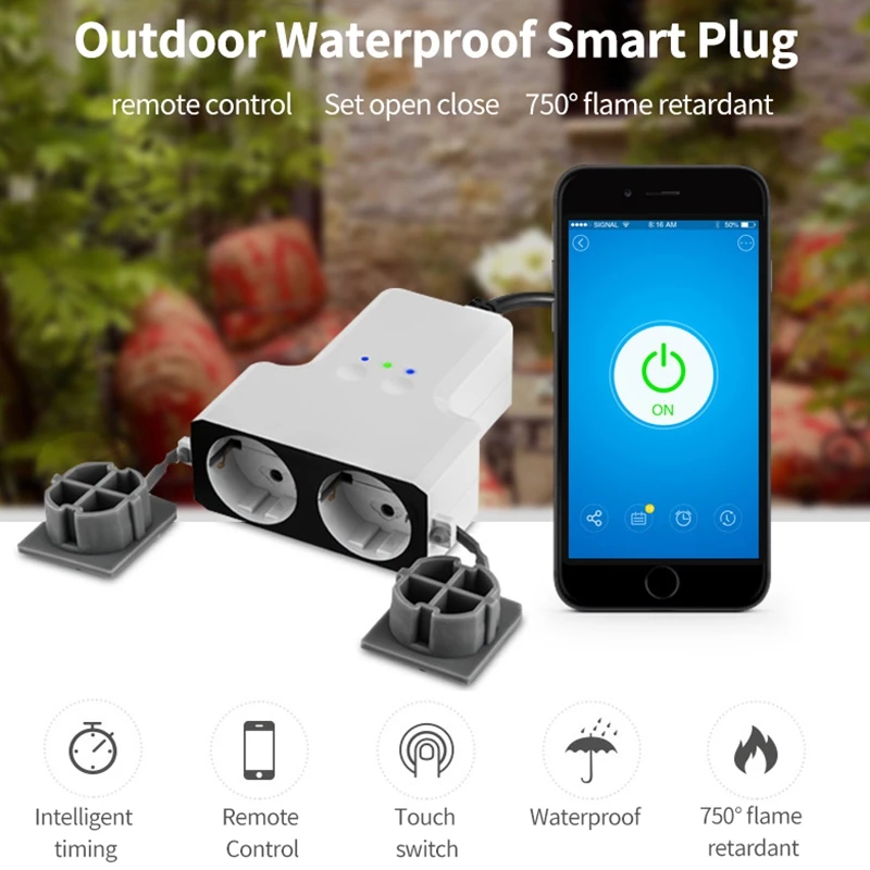 Tuya Водонепроницаемая умная розетка Wifi уличная настройка времени Удаленная