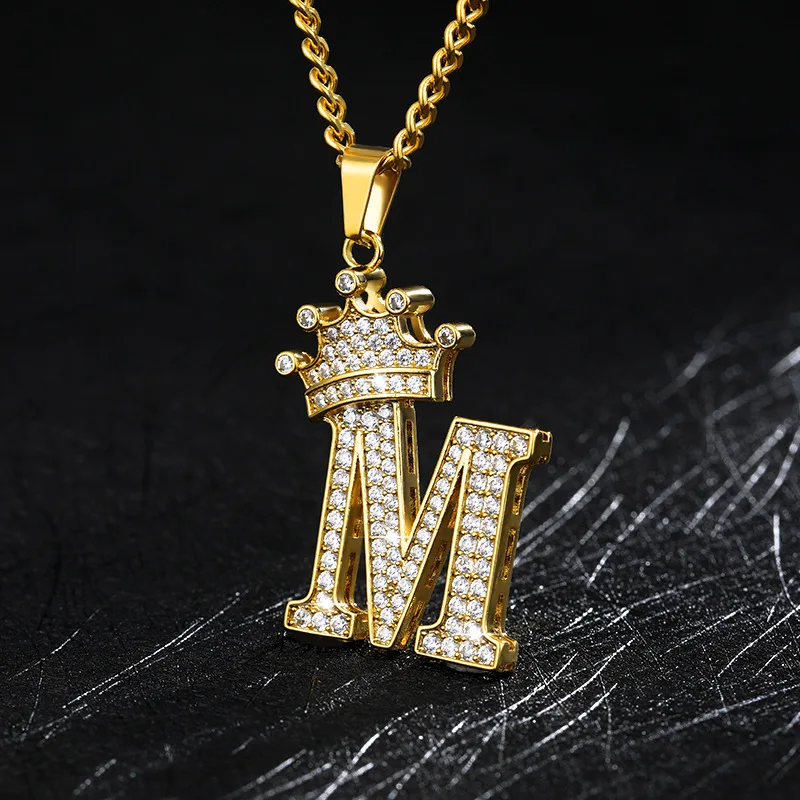 

2021 Customized DIY Initial Necklace For Women Crystal Letter A-Z With Crown Name Necklace Stainless Steel Jewelry Chain Emo y2k