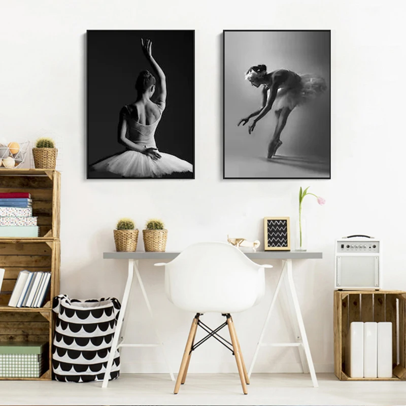 

Ballet Dancer Girl Picture Canvas Painting Black White Wall Art Print Poster Beautiful Fashion Home Decor For Living Room HD0031