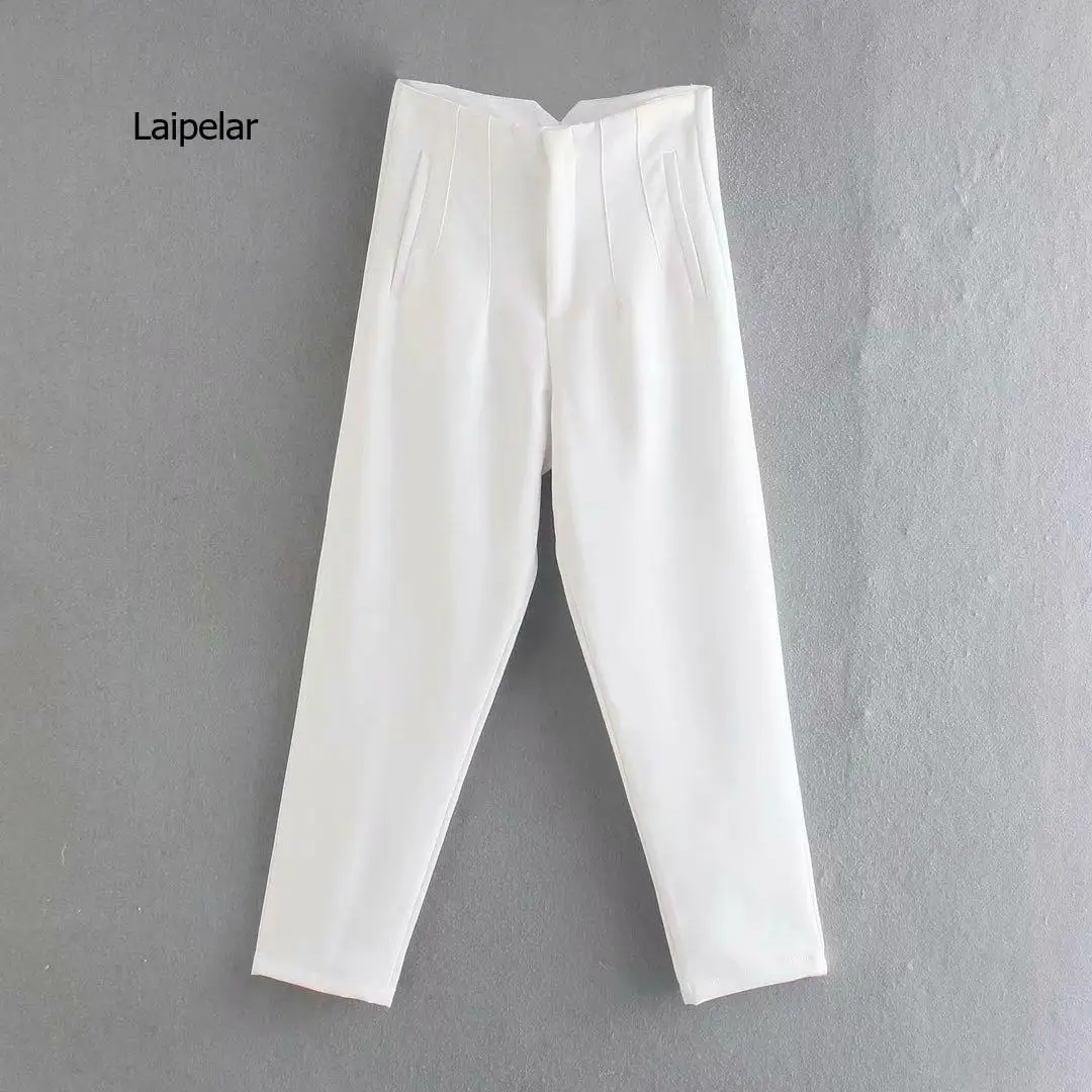 

2021 Women Spring Trousers Suits High Waisted Pant Fashion Office Lady Beige Elegant Casual Famale Stright Pants