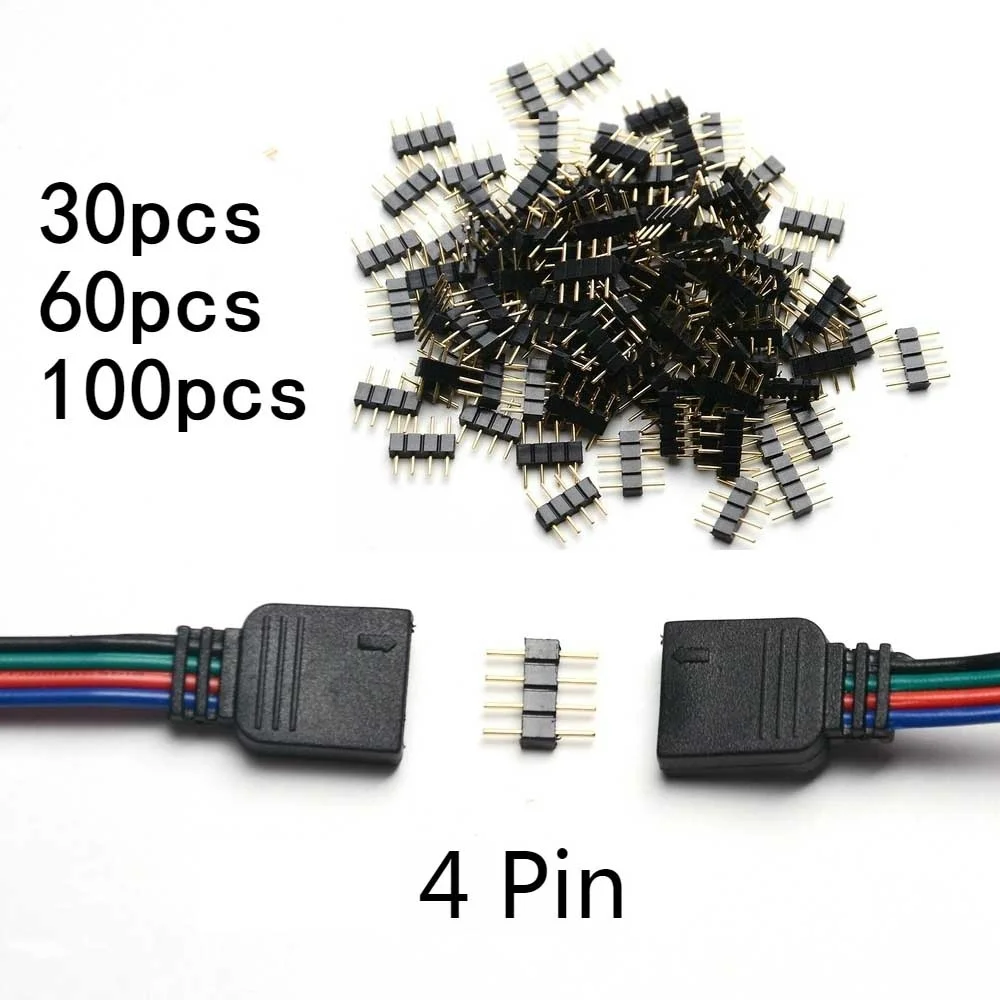 30 шт/60 шт/100 шт. 4 Pin игольчатый разъем RGB Разъем адаптера Мужской Тип двойной цвет в
