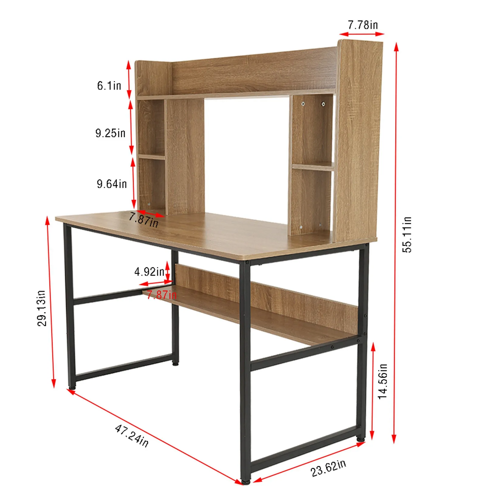 

Heavy Duty Computer Desk With Bookshelf and Multi Open Storage Cabinets Home Office Wooden Desk with Steel Frame Legs