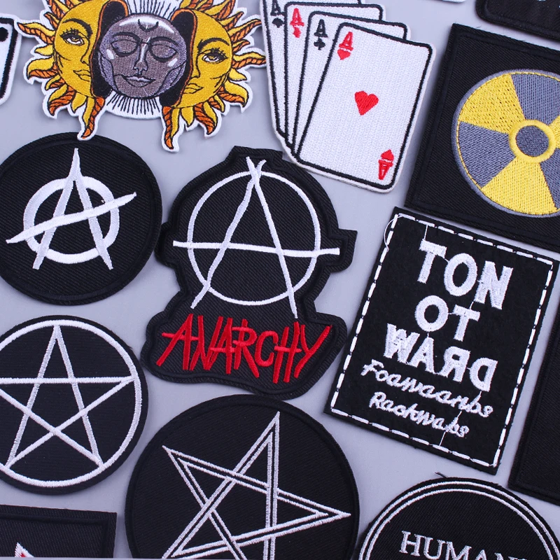 

Letter Patch Rock Patches For Clothing DIY Stripes On Clothes Embroidered Iron On Patches Punk Metal Biker Patch Applique Badges
