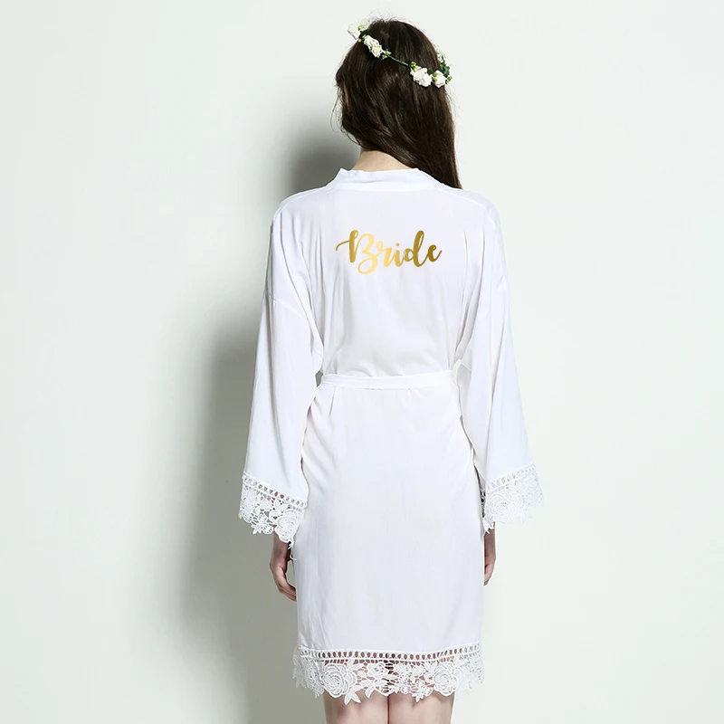 M Gold P white bride YUXINBRIDAL2019 Новинка лиловая невеста невесты халаты хлопок кимоно халаты с кружевной отделкой женский свадебный Халат короткий - Цвет: M Gold P white bride