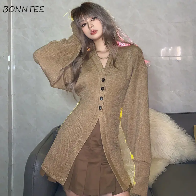 

Длинные кардиганы для женщин однотонные универсальные для отдыха тонкий с V-образным вырезом элегантные для зрелых женщин уличная Женская ...