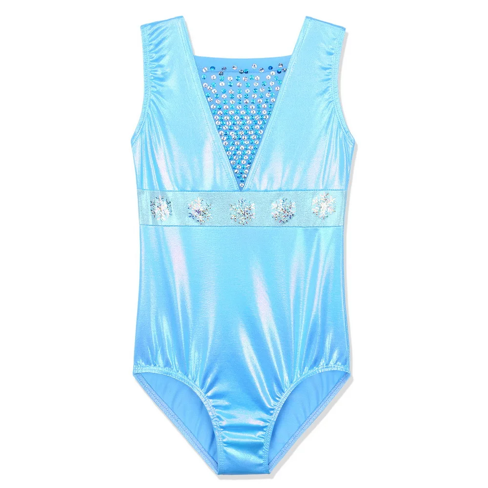 BAOHULU New 3-12 Years Girl Sleeveless Gymnastics Leotard Light Blue Fancy Sequin Ballet Leotard for Kids Ballet Dance Girl