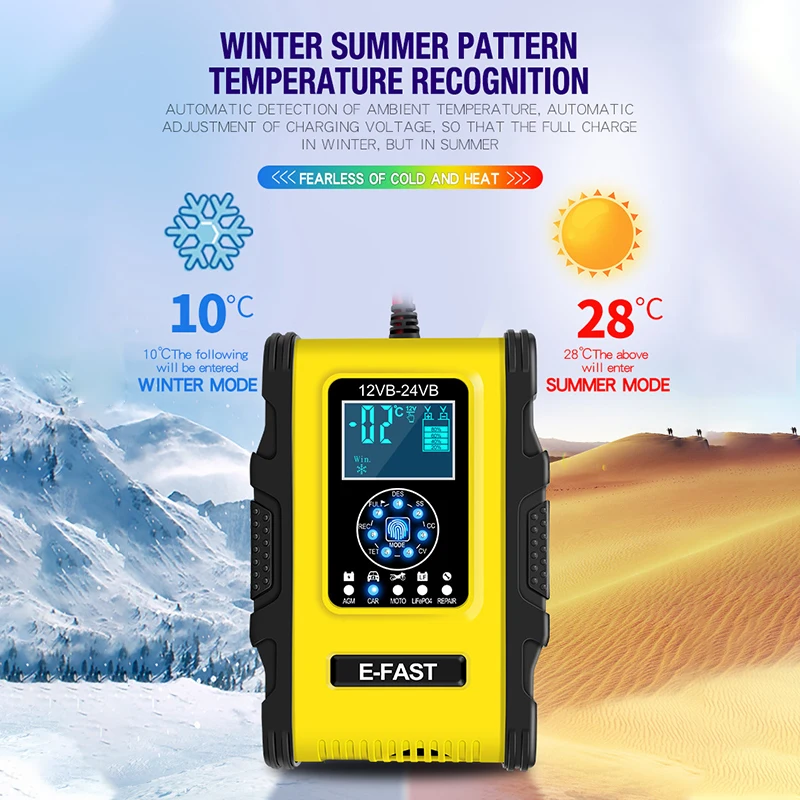 smart fast charger lead acid battery pulse repair charger 12v 24v 12a 7 segment digital motorcycle car battery charger free global shipping