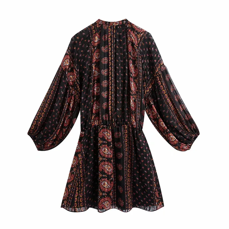 Платье-мини женское шифоновое с длинным рукавом-фонариком и высокой талией