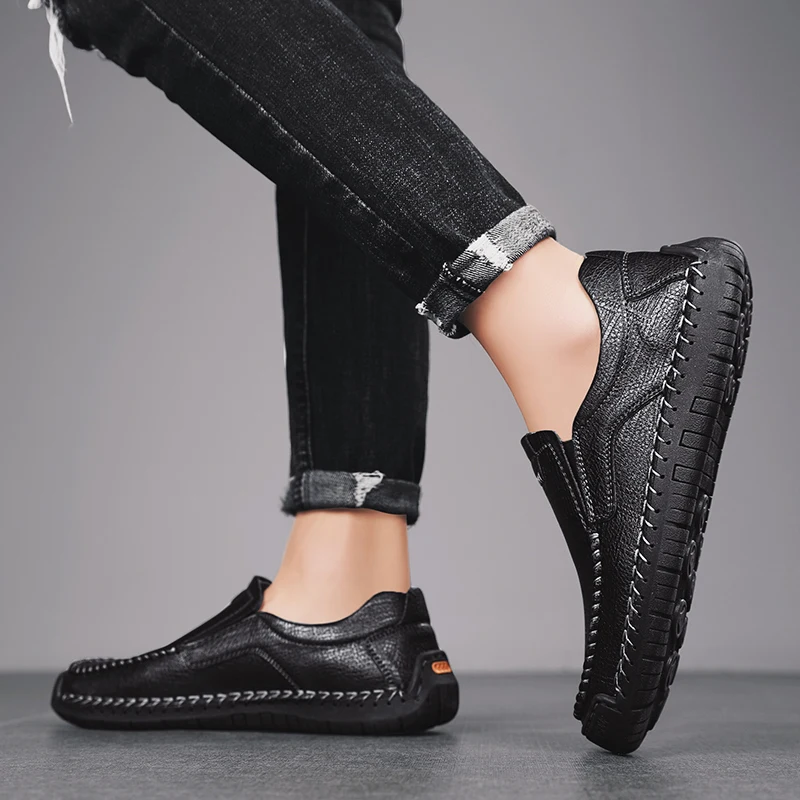 

Men Casual Luxury Genuine Leather Loafers Moccasins Non-Slip Breathable Slip on All-match Loafers Elegantes Driving Shoes