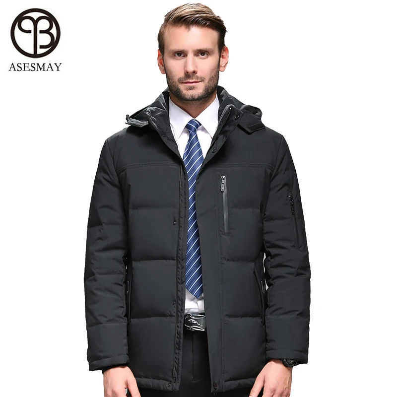 Asesmay brand men down coat for winter jackets thick warm parkas hoodies detachable hat waterproof casual coats | Мужская одежда