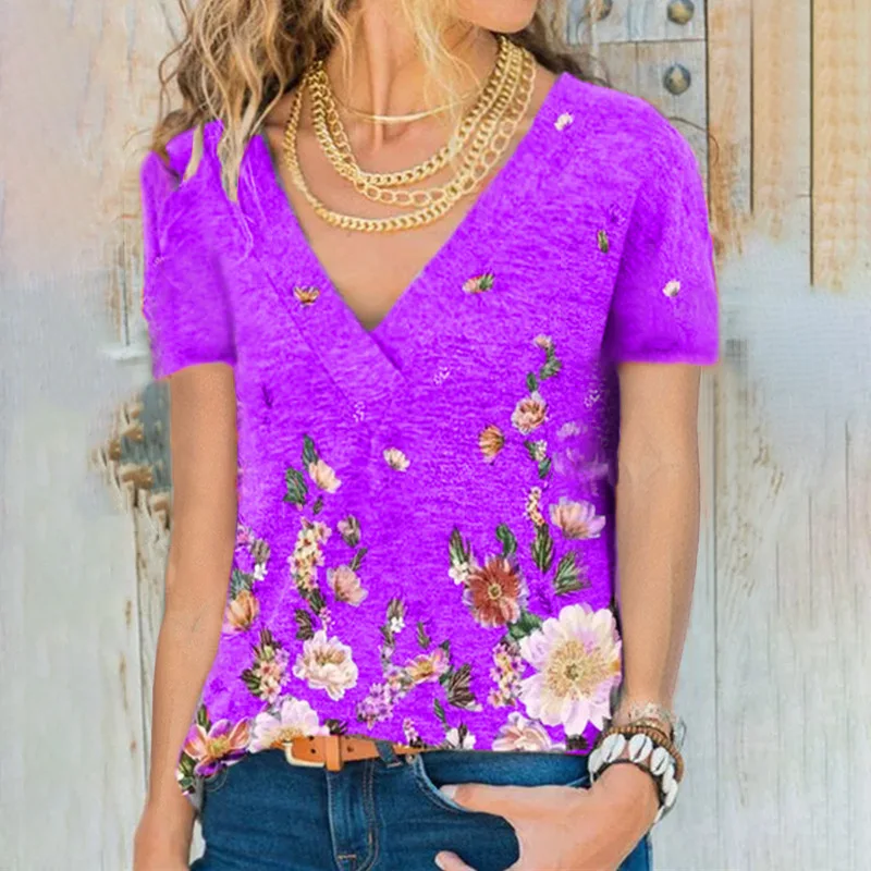 

Women Summer Short Sleeve Casual Soft and Comfortable FLOWER T-shirt