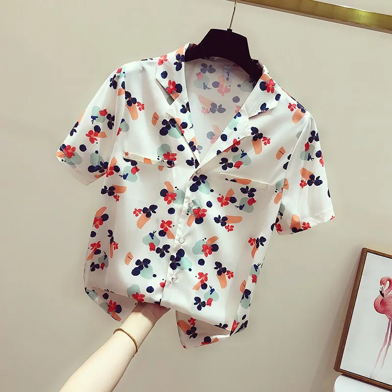Летняя шифоновая рубашка с цветочным рисунком для студентов nv duan xiu Кружевная