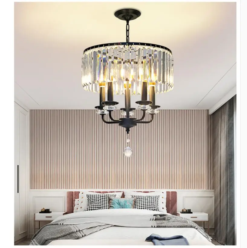Скандинавские Черные хрустальные люстры D42cm 5L классический светодиодный люстра