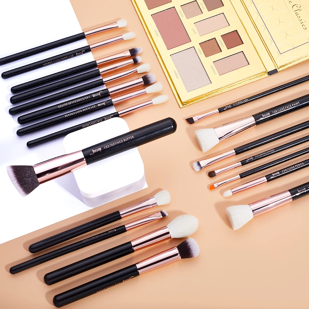 Набор профессиональных кистей для макияжа Jessup розовое золото/черный набор кисти