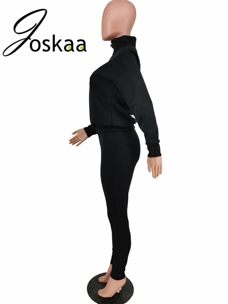 

Joskaa Fall Winter Women Two Piece Tracksuits Solid Long Sleeve Turn Down Collar Loose Sweatshirt Lounge Leggings Sporty Outfits