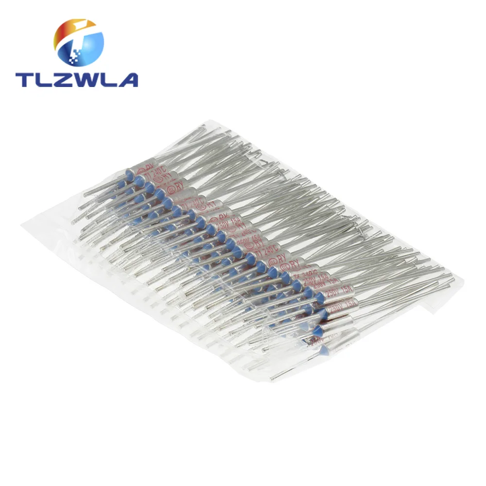 Термопредохранитель 100 шт. TF, 10 А, 15 А, 250 В, температура 85c, 100C, 105C, 100C, 120C, 130C, 152C, 165C, 172C, 185C, 192C, 200C, 216C, 240C, 280C, 300C