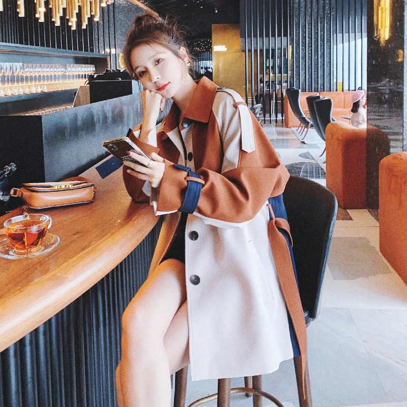 Женский однобортный Тренч с поясом-кушаком повседневный короткий свободный