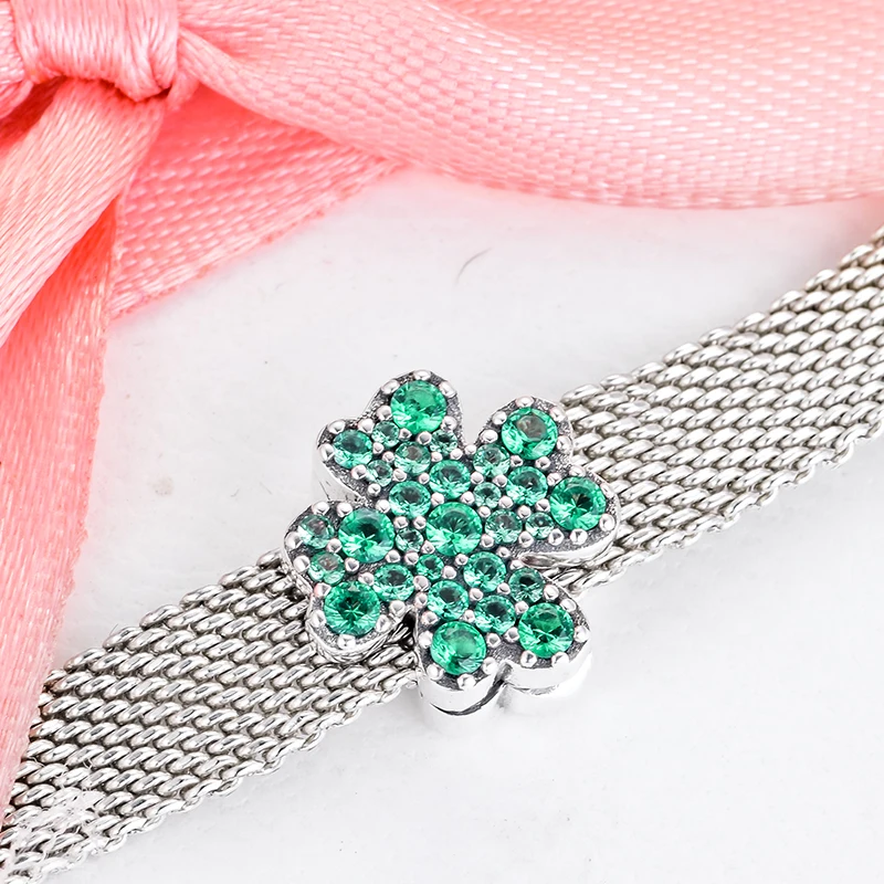 

Hot Sale 925 Sterling Silver Lucky Beads Pave Four-Leaf Clover Clip Charm fit Original Pamura Reflexions Bracelets Jewelry