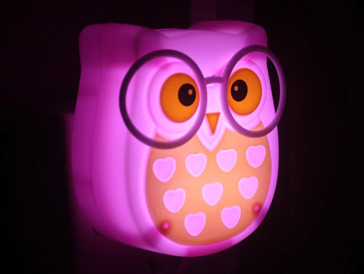 Owl Baby Night light Automatic Sensor Light Control Lamp Plug Child Kids Baby Room Led Lamp Animal Socket veilleuse - Испускаемый цвет: Розовый