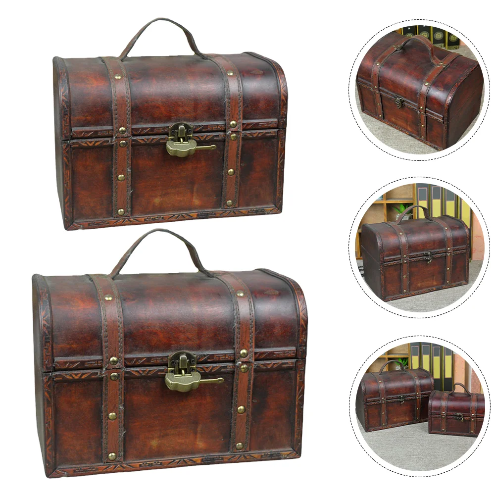 

2Pcs Retro Storage Chests Household Storage Boxes Wooden Storage Containers
