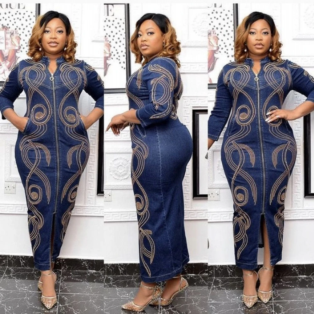 Весна-осень джинсовые африканские макси платья для женщин 2021 африканская одежда