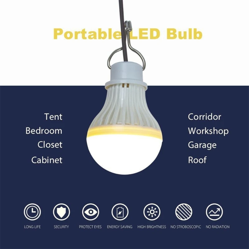 USB Portable LED 5W 5V Touch Dimming Bulb Emergency Light with 2.5m Cable for Camping Garage Warehouse Car |