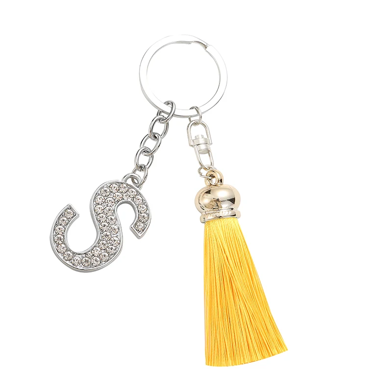 

TEH Pink Blue Purple Yellow Black Tassel Keychains Crystal Letters Key Rings Key Holder Trendy Jewelry Bag Accessories Gift