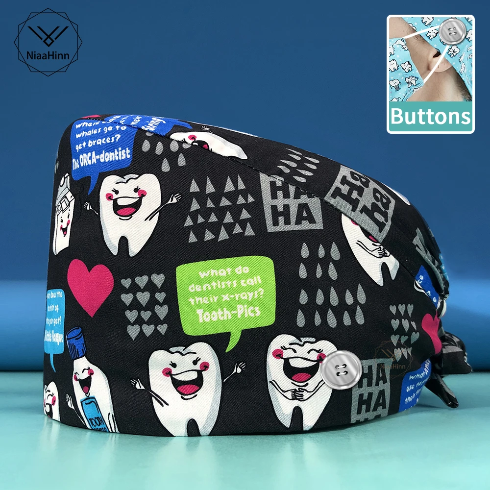 

Unisex scrub outdoor worker dust cap beauty cap Adjustable scrub new Baotou cap nurse accessories printing breathable cotton hat