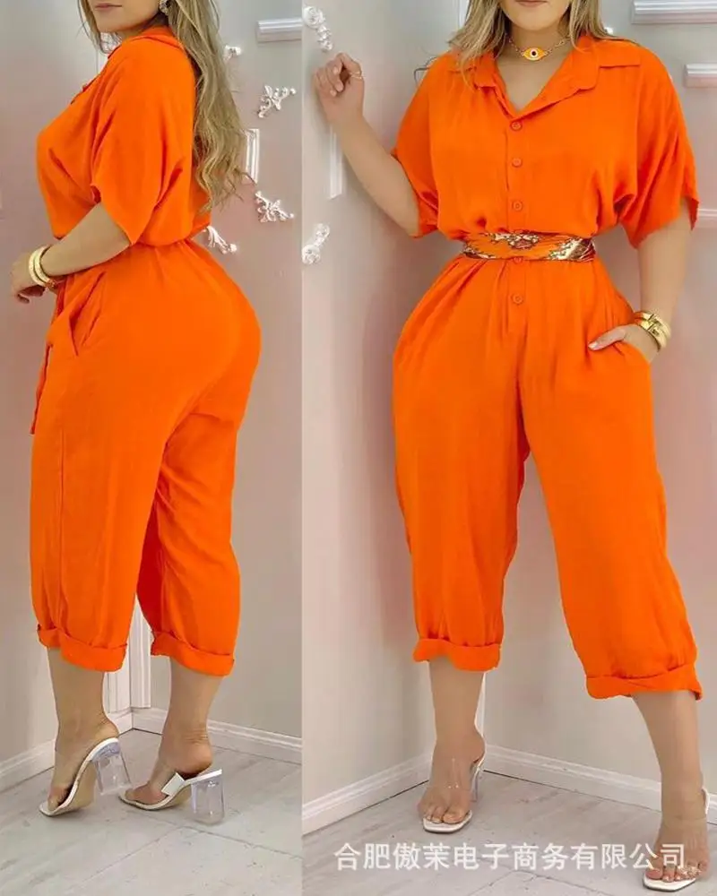 

New women's orange loose jumpsuit plus size pants womens pants