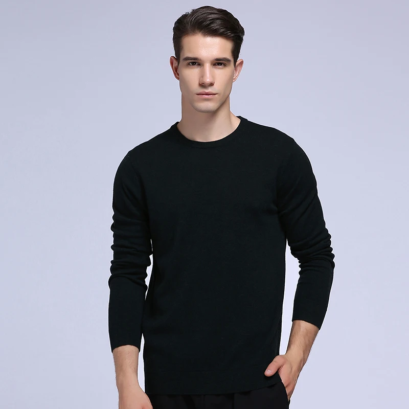 blackish green color Мужской свитер из чистой мериносовой шерсти с круглым вырезом, теплый пуловер с длинным рукавом - Цвет: blackish green color