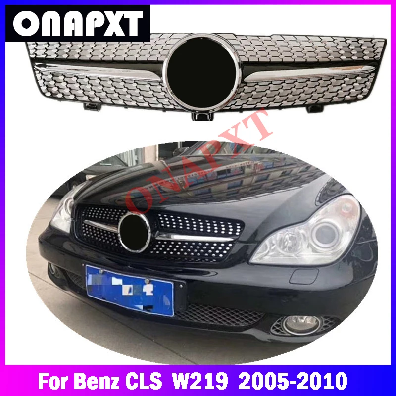 

For Mercedes-Benz CLS W219 AMG Diamond Style Plastic Front Bumper Grill Mesh Racing Middle Grille Center Vertical Bar 2005-2010