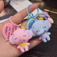 cute cartoon elephant keychain bag ornament resin keyfob kids toy gift silicone keyring women handbag car key holder trinkets