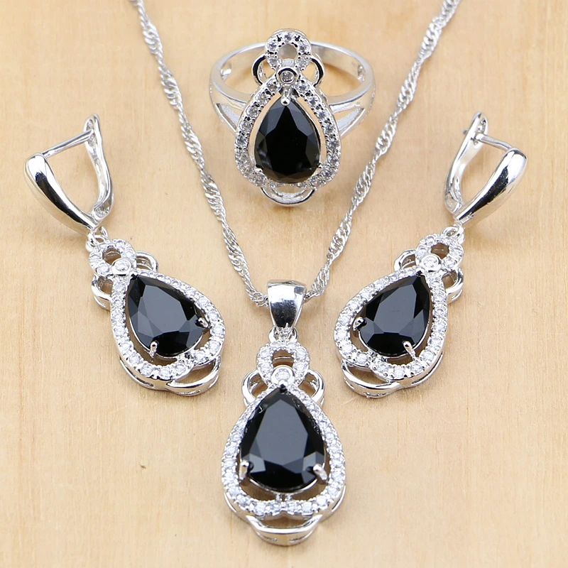 Роскошные ювелирные изделия из серебра 925 пробы с черным кубическим цирконием и