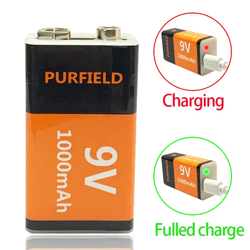 Литий-ионный аккумулятор PURFIELD 6F22 1000 мАч 9 В micro USB | Электроника