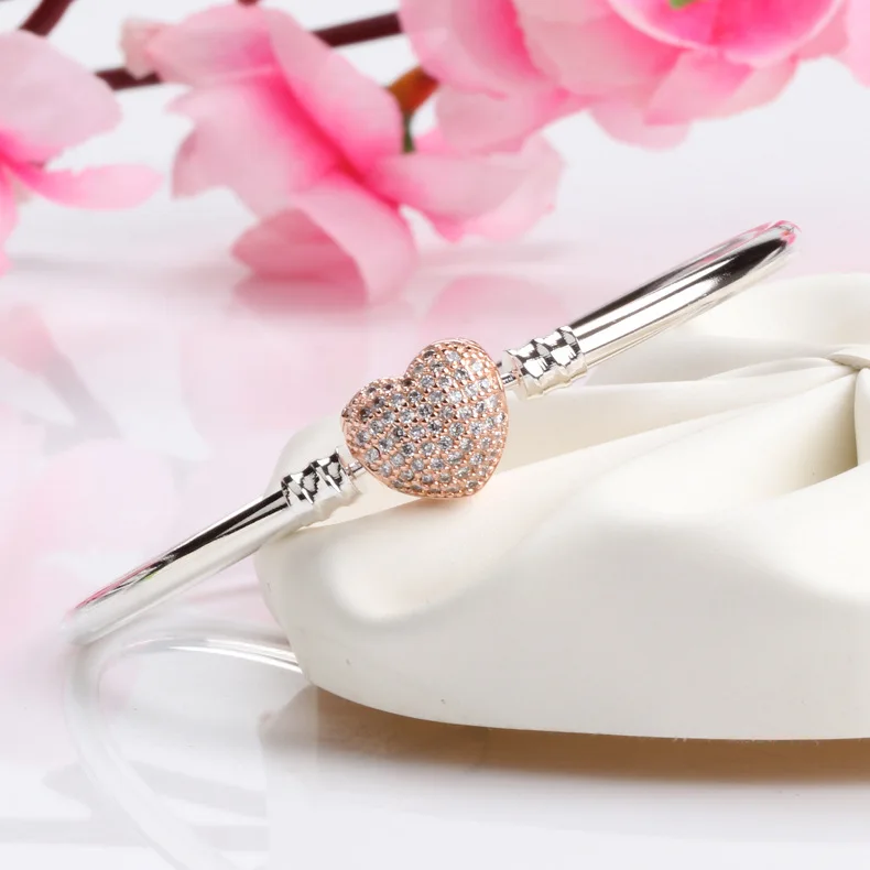 

Authentic 925 Sterling Silver Pan Bracelet Innovative Fashion Rose Gold Heart Clasp Bracelet Fit Charm Women Jewelry