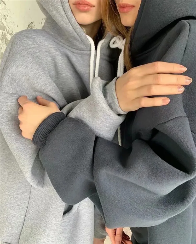 

Winter Style Fleece New Women's Loose Figure Flattering Hoodie Casual All-Matching Solid Color Cardigan Coat Foreign Trade Style