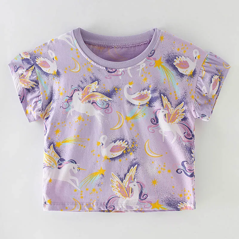 

Quality 100% Combed Cotton Kids Children's Clothing Girls t shirt Tops T-shirt Summer Tee Short Sleeve Baby Girl Clothes Unicorn