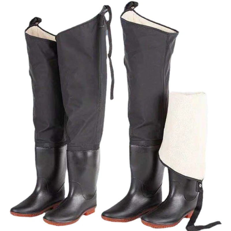 

Winter Super High Rain Shoes Men Women's Knee Long Cotton Water Shoes Fishing Waterproof Boots Large Plush Rain Overshoes 37-47