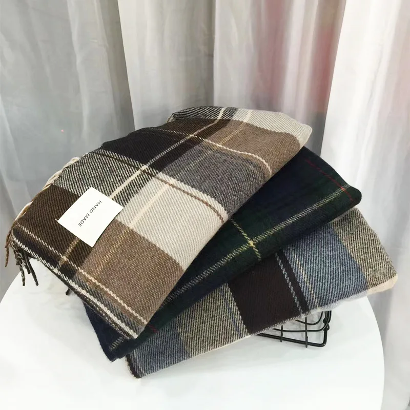 Роскошный клетчатый шарф зимний теплый кашемировый женский длинный шарф-Бандана