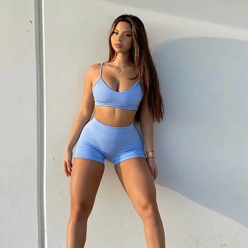 Костюм спортивный женский бесшовный для фитнеса и йоги комплект из 2 предметов